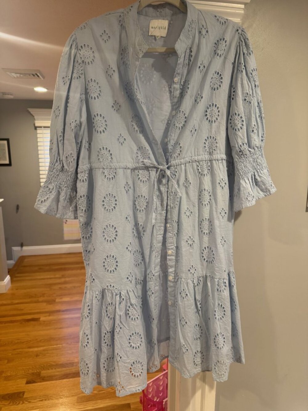 Marigold Light Blue Eyelet Button-Front Shirt Dress